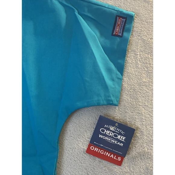 Cherokee Authentic New Unisex Scrub Top V-Neck Teal XXS 3 Pockets - Picture 2 of 4